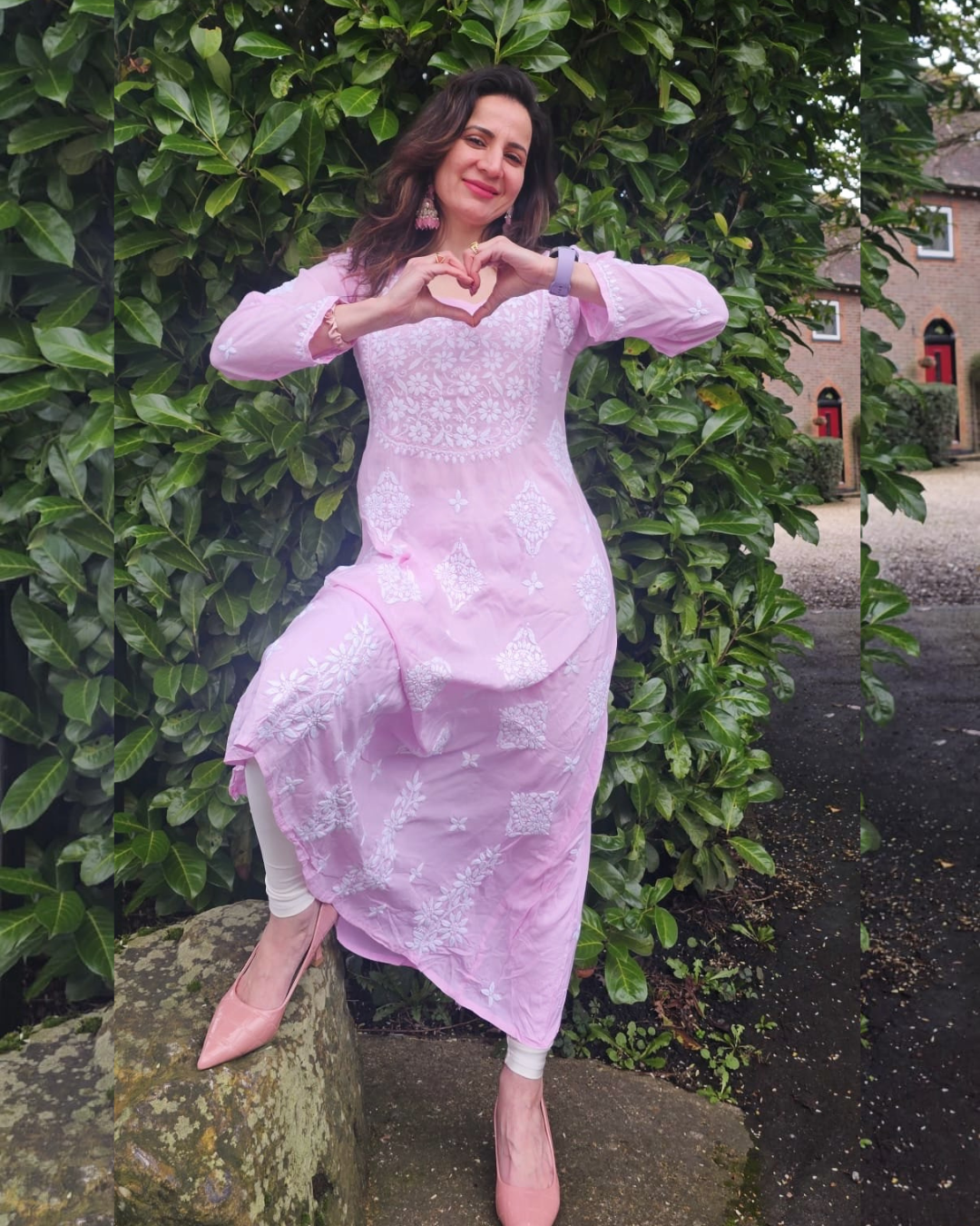 Maslin Chikankari Pastel Pink frock