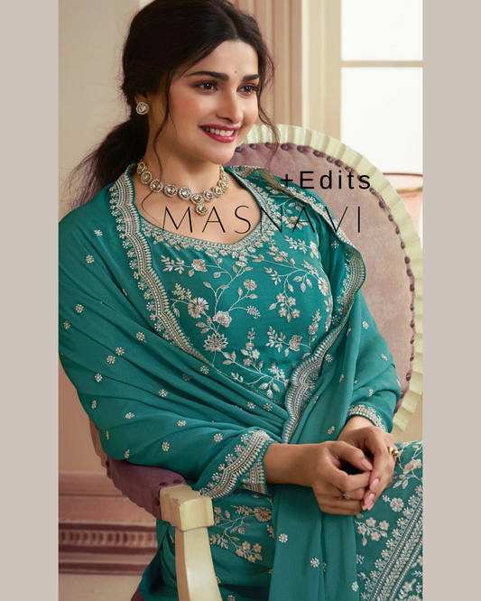 Masnavi Naveli Plus size silk dress viridian green