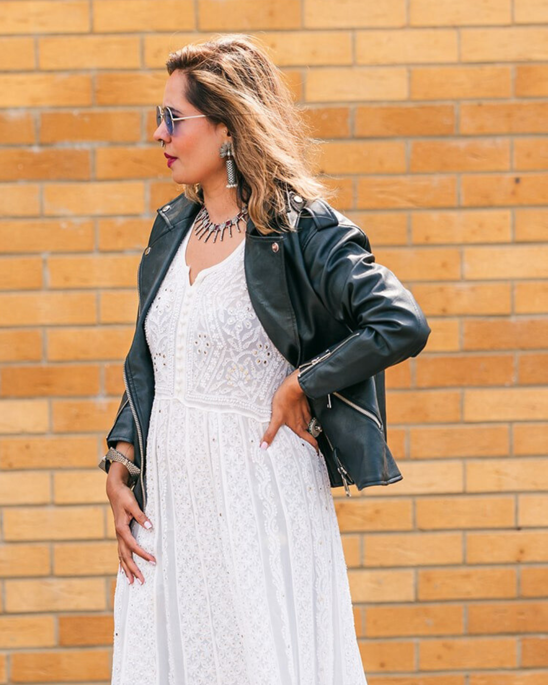 White Semi western chikankari Anarkali dress
