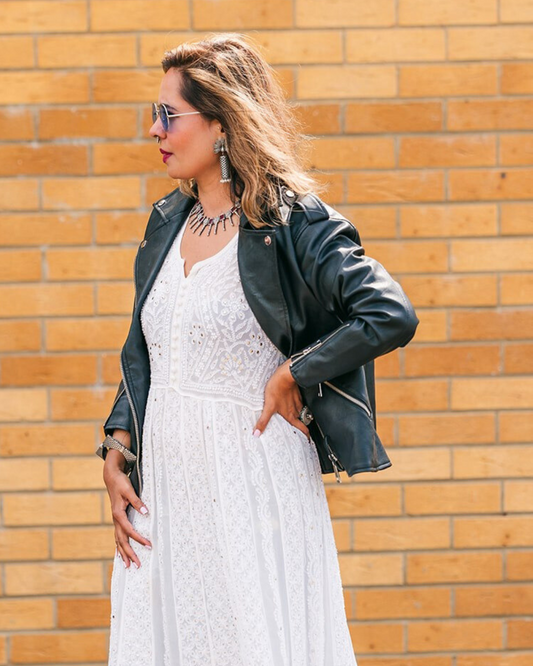 White Semi western chikankari Anarkali dress