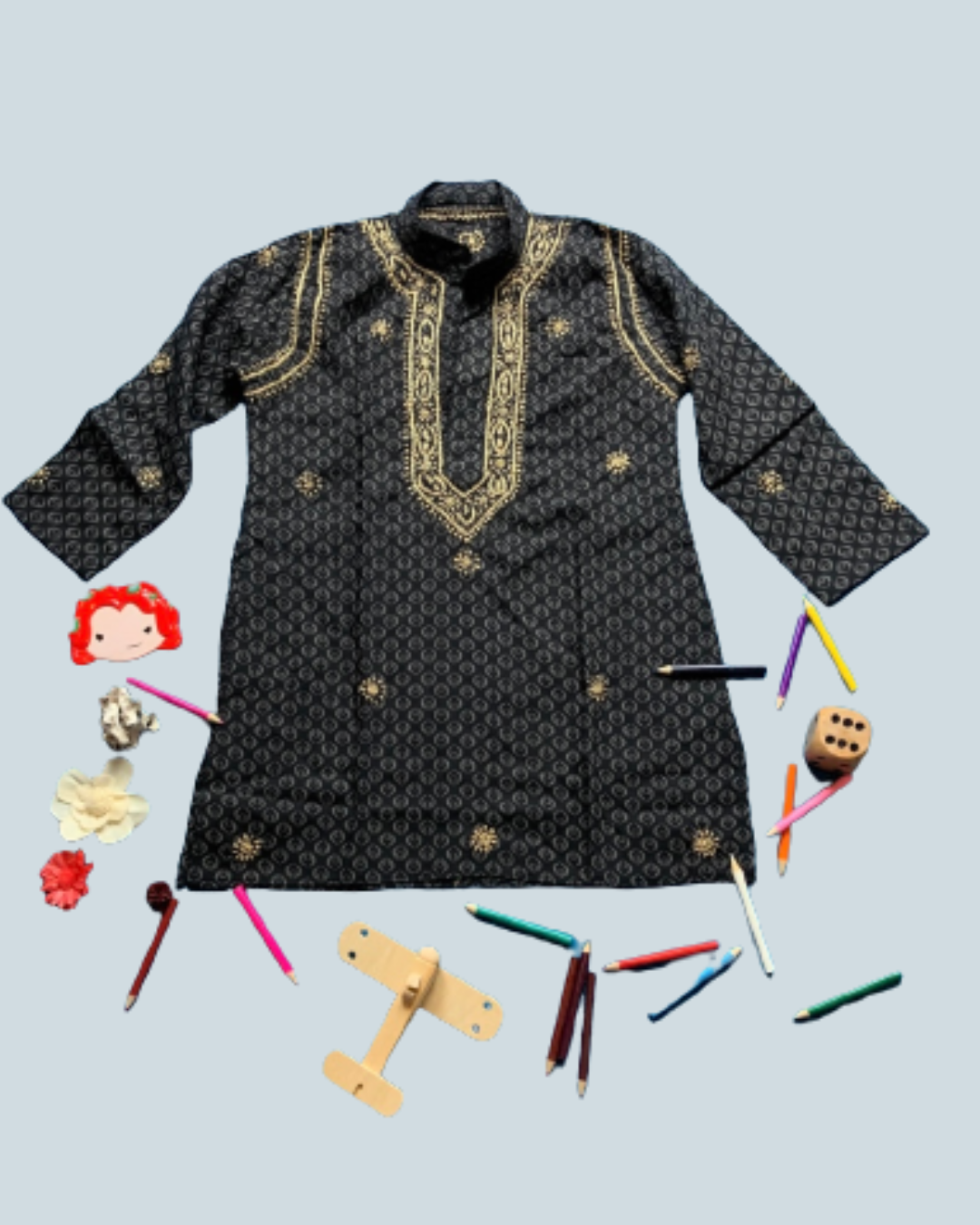 Little Saahab Chikankari kurta set Black