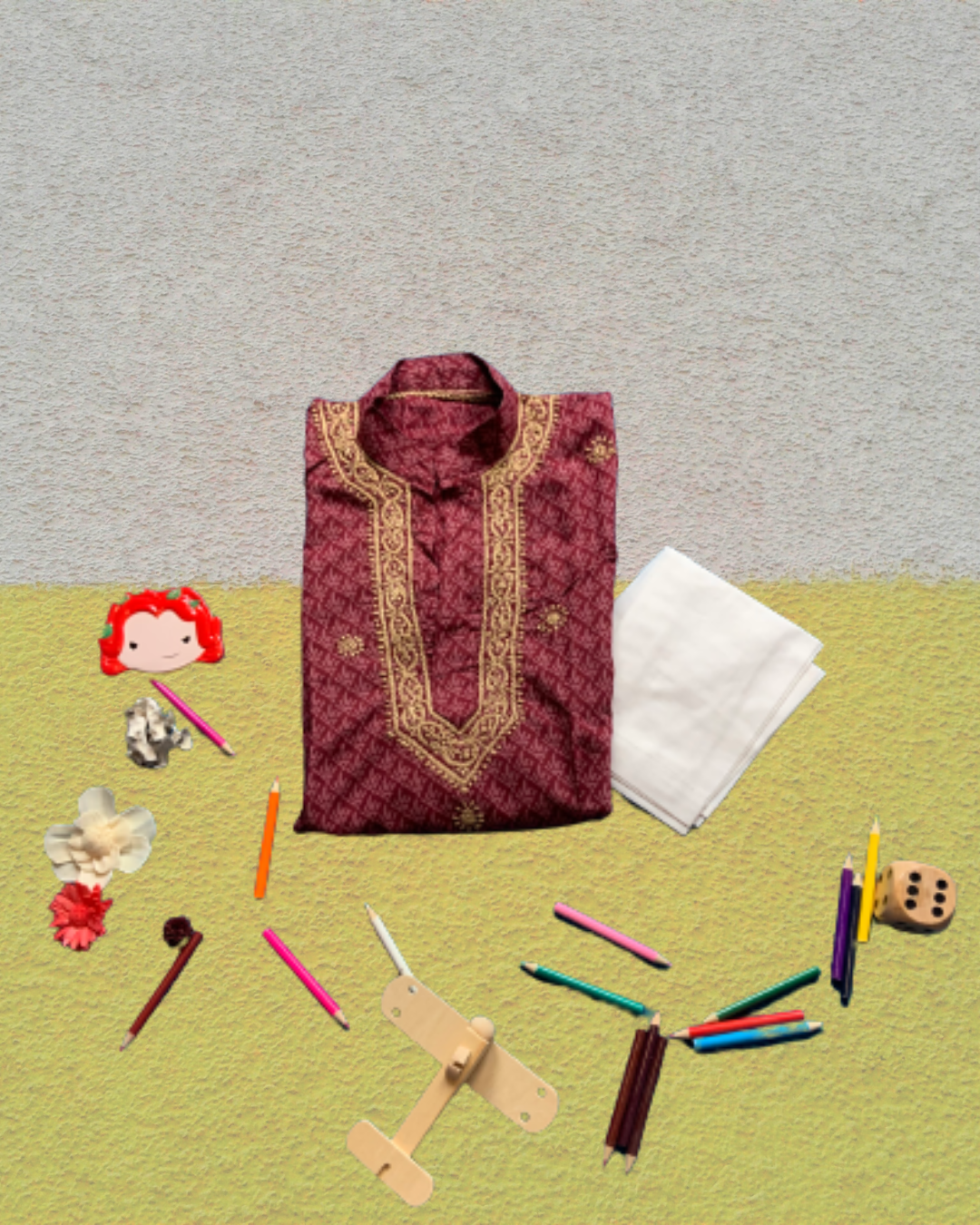 Little Saahab Chikankari kurta Set Red