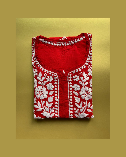 Adaa chikankari modal kurta /top Red