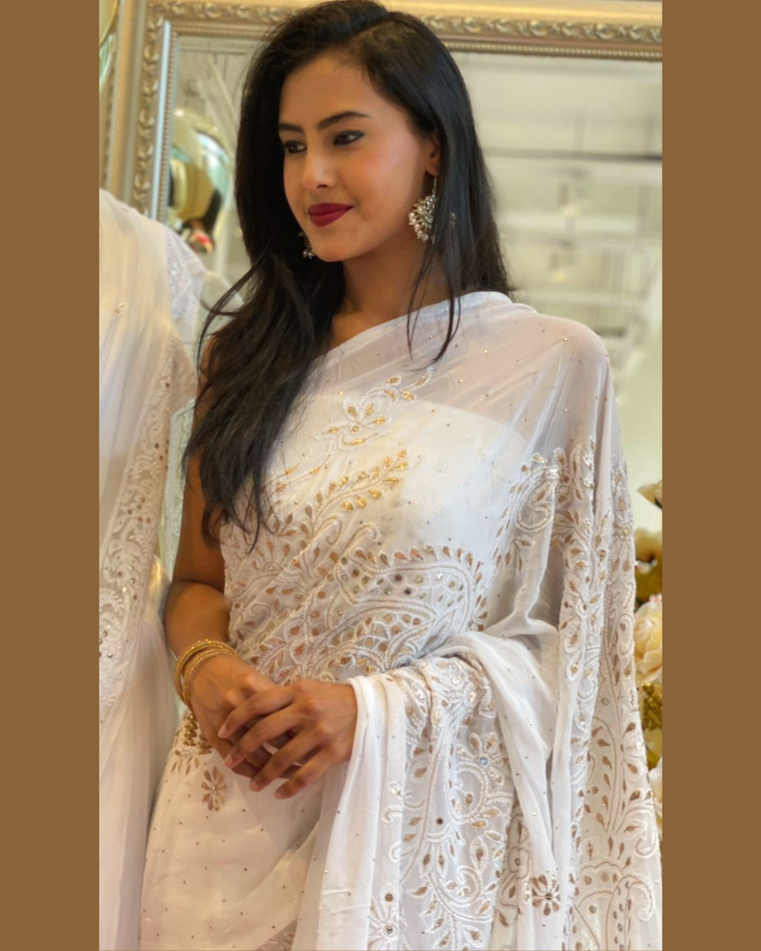 Georgette designer saree/ white