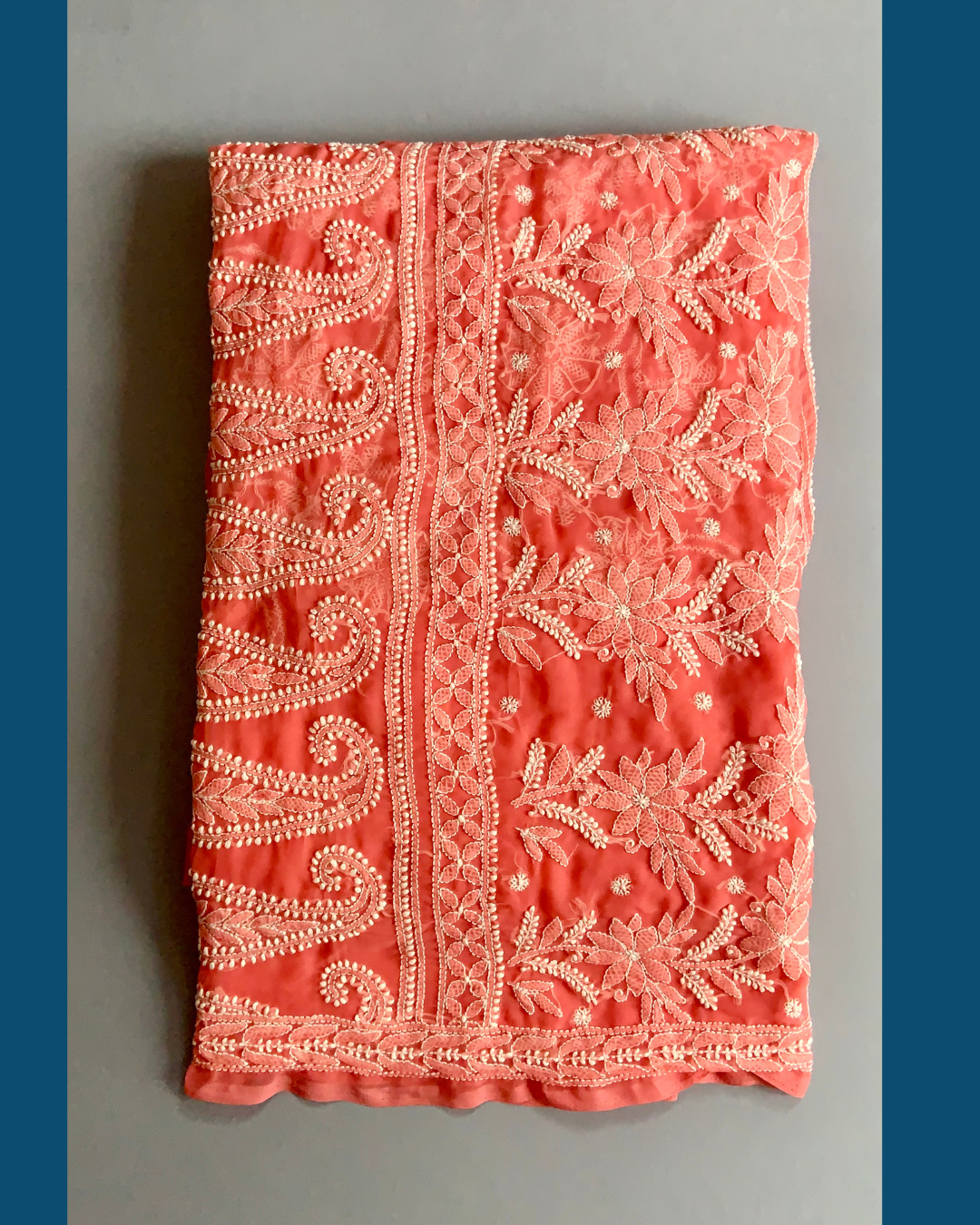 Georgette Chiknkari Saree/ Peach