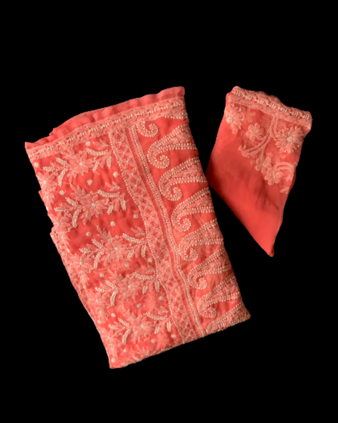 Georgette Chiknkari Saree/ Peach