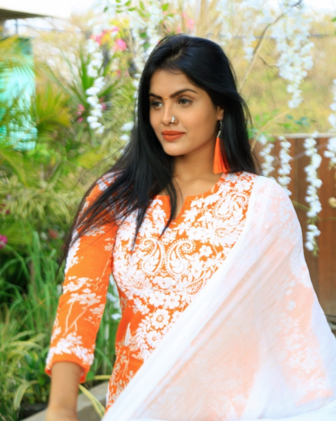 Palaash Printed Mulmul Kurta/ Top Set Orange