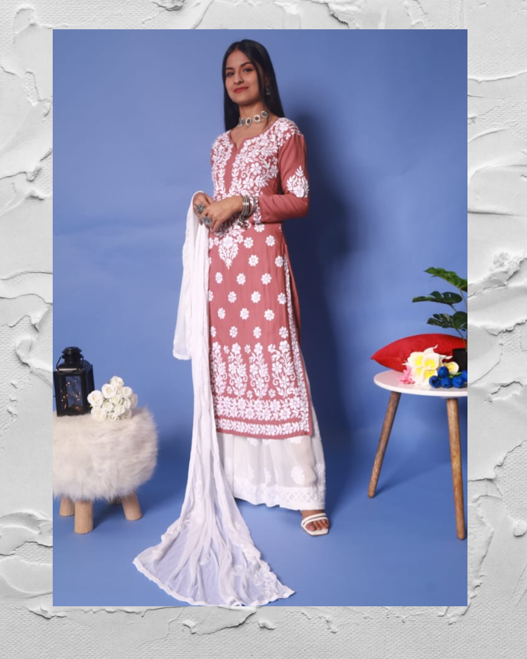 Adaa Chikankaari Modal Kurta/Top Rose gold