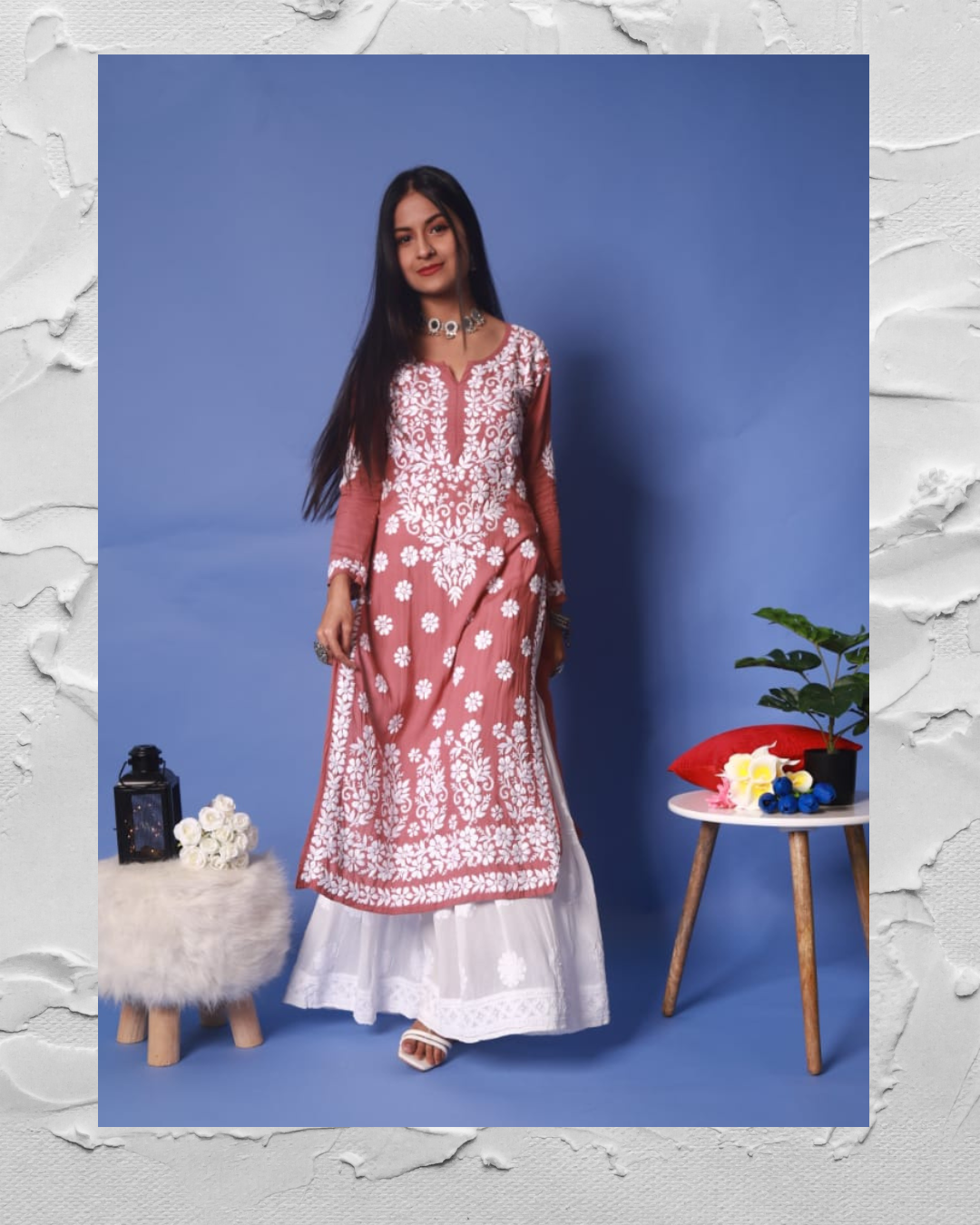 Adaa Chikankaari Modal Kurta/Top Rose gold