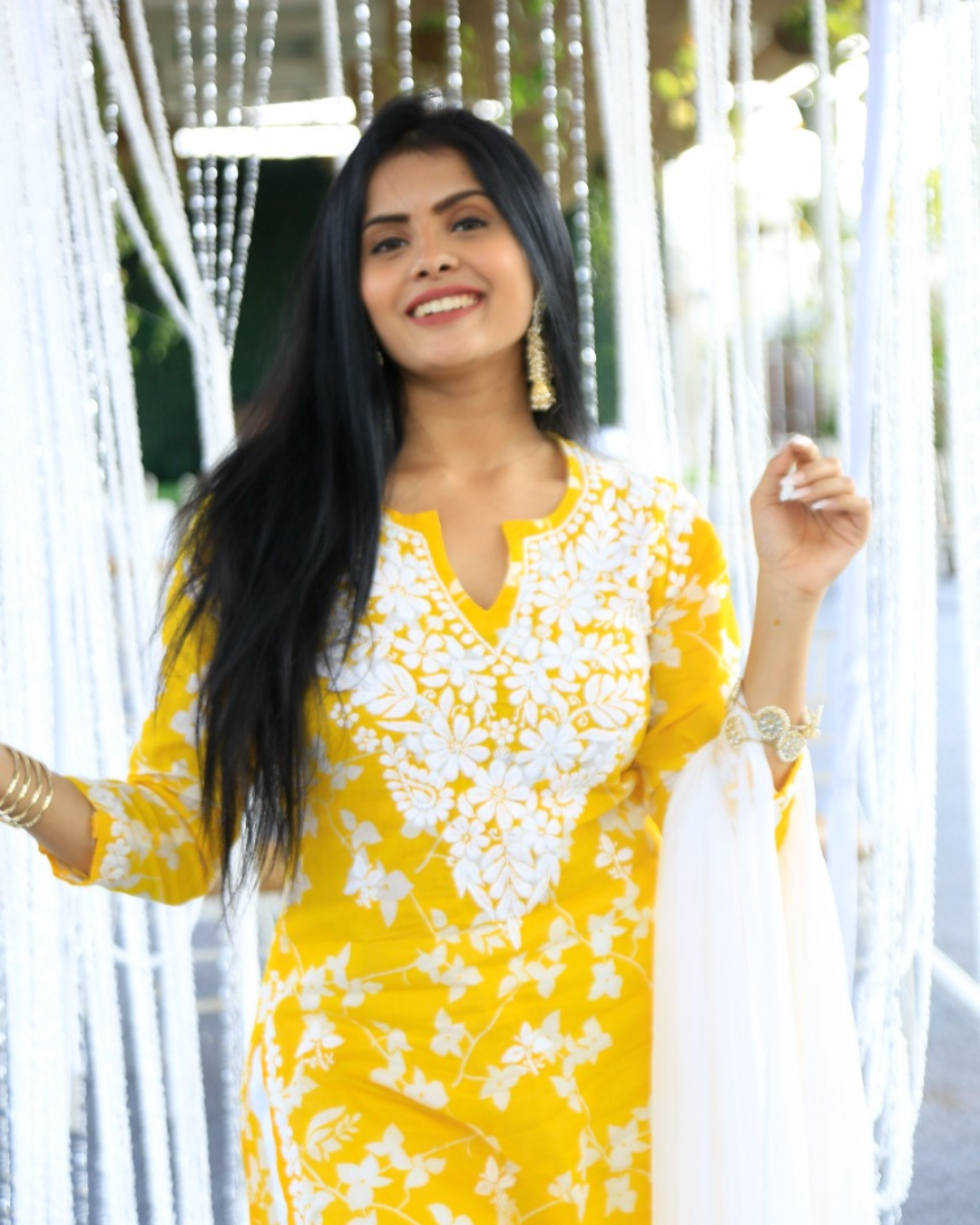 Palaash Printed Mulmul Kurta/Top Set Yellow