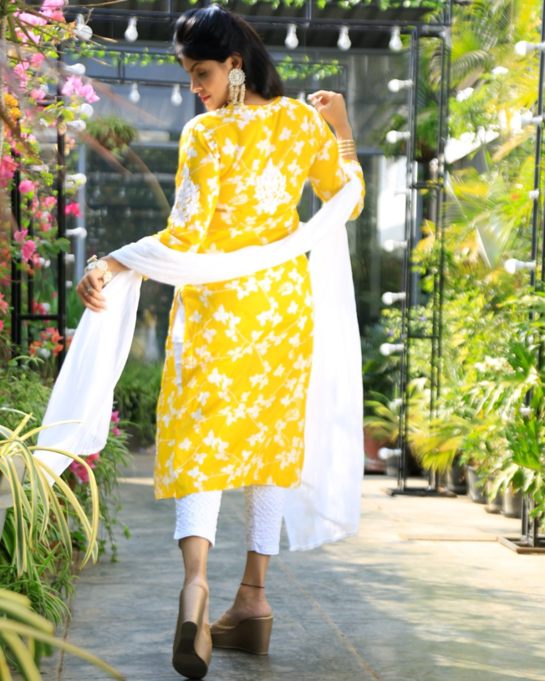 Palaash Printed Mulmul Kurta/Top Set Yellow
