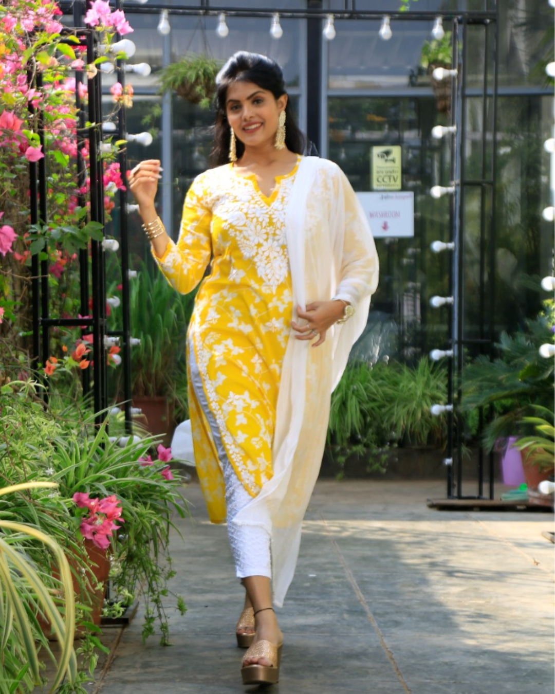 Palaash Printed Mulmul Kurta/Top Set Yellow