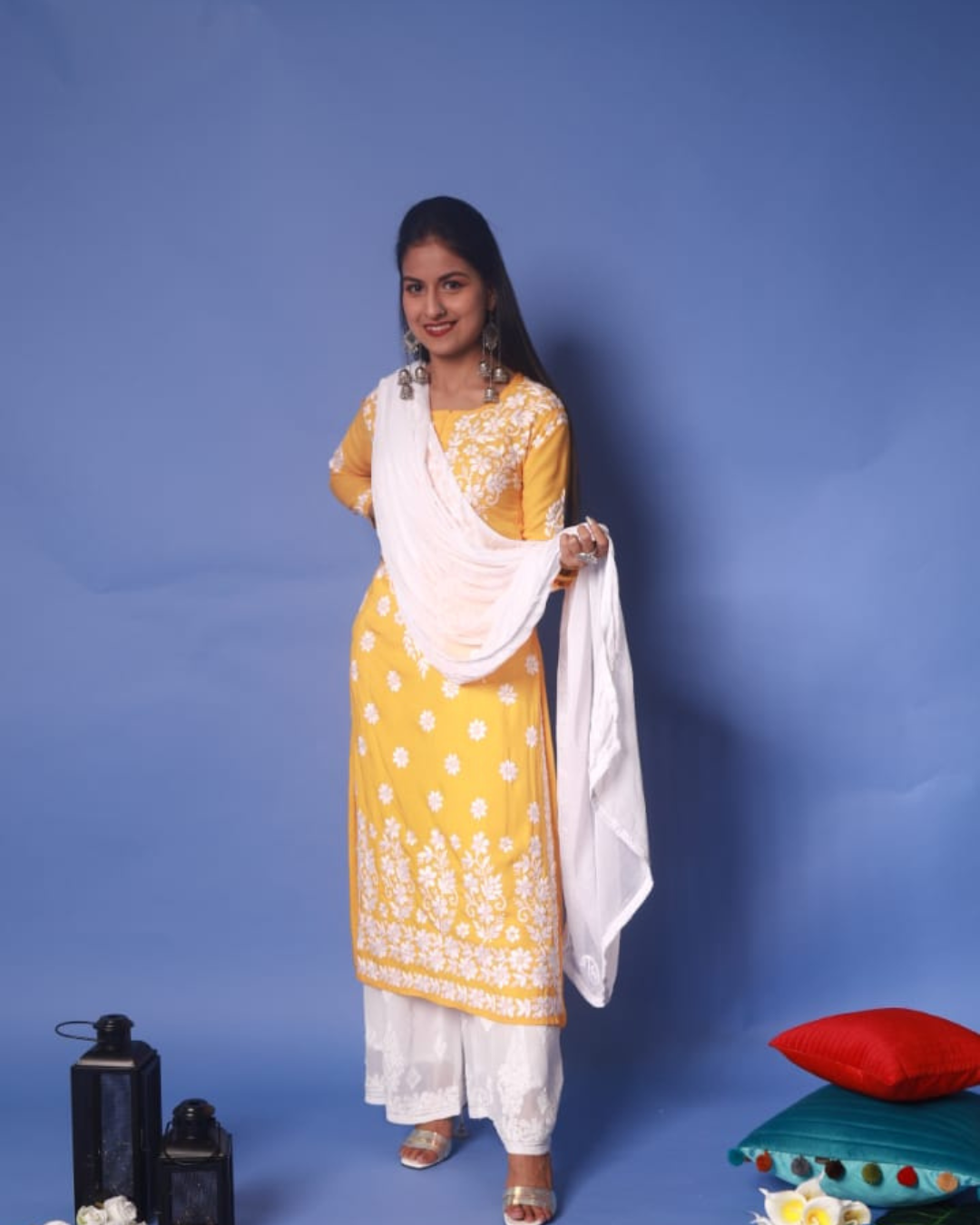 Adaa chikankari Modal kurta / Yellow