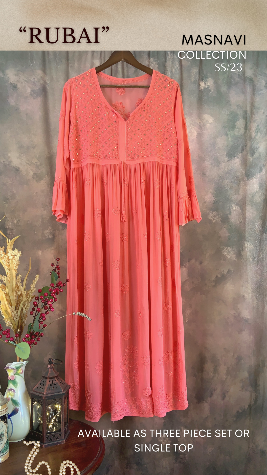 Rubai longline georgette dress/Pink