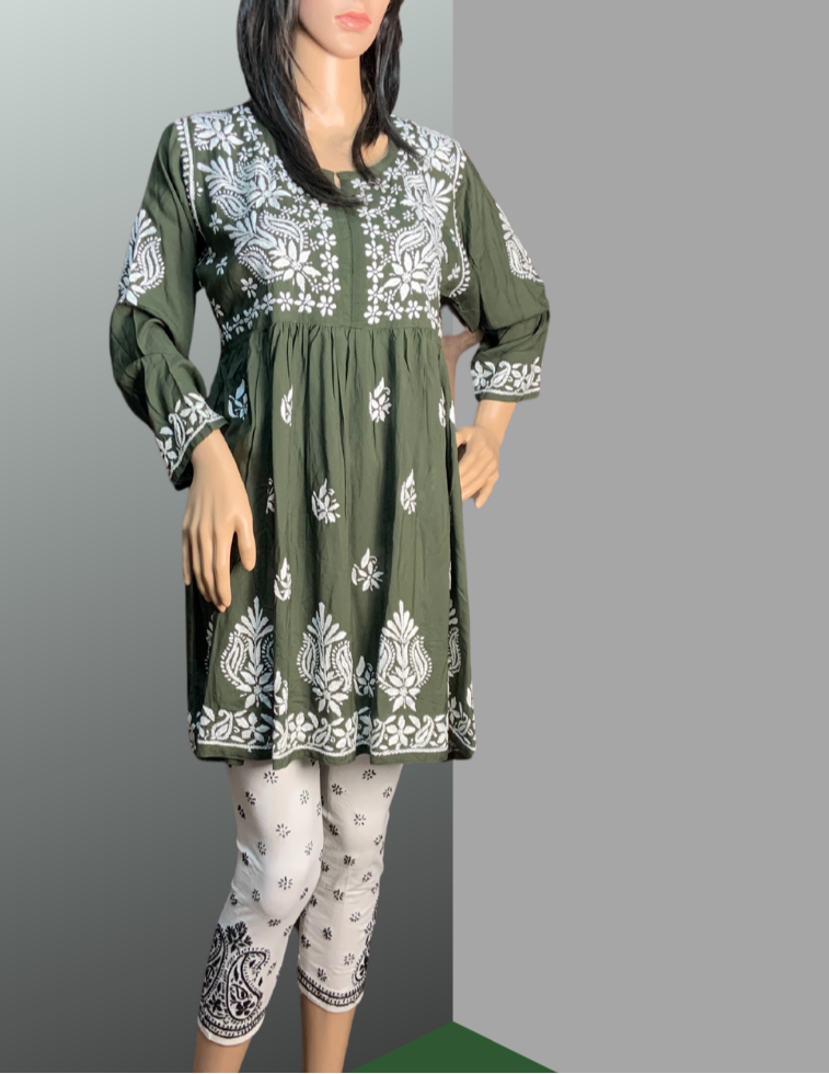 Flora peplum blouse or short top/green
