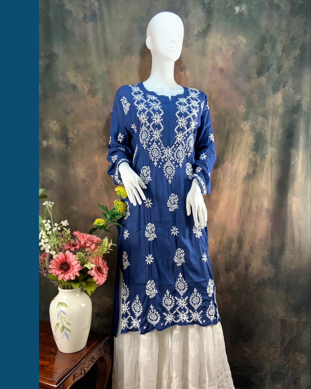 Adaa Chikankari Modal kurt/top persian blue