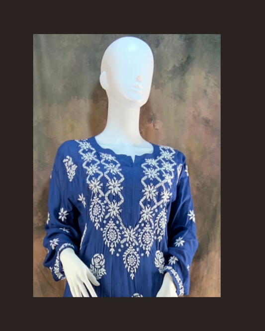 Adaa Chikankari Modal kurt/top persian blue