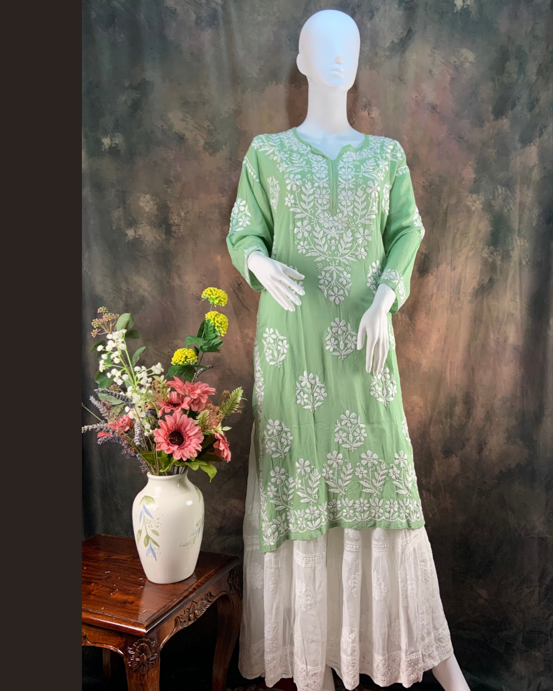 Adaa Chikankari Modal kurta/top pista green