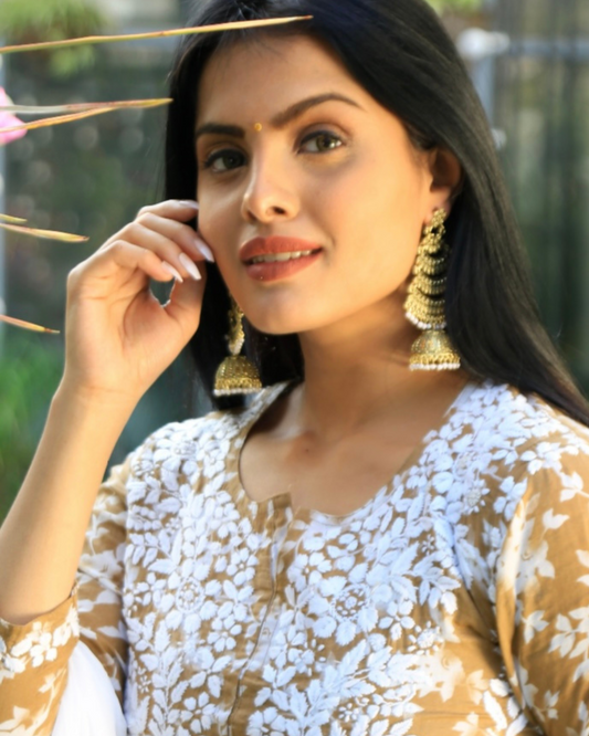 Palaash Printed Mulmul Kurta Set/Mustard