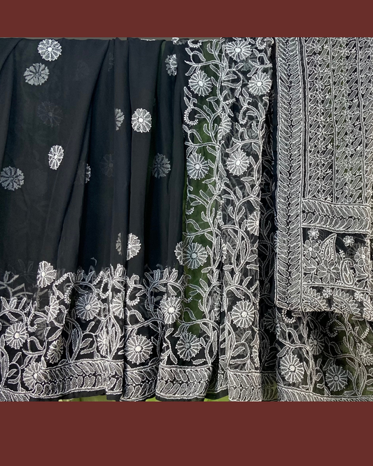 Georgette Chikankari Saree/ Black