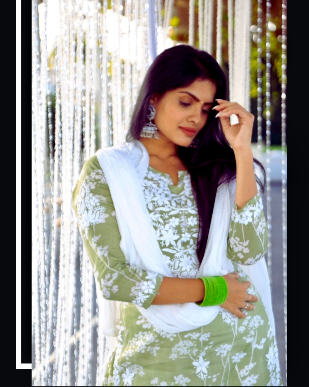 Palaash Printed Mulmul Kurta/Top Set Pista green