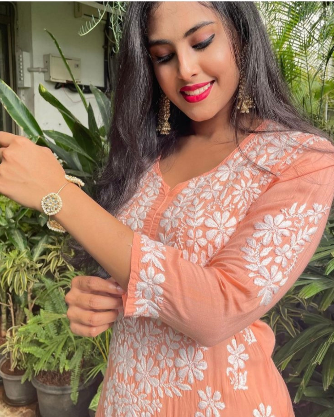Adaa Chikankari Modal kurta/top Peach