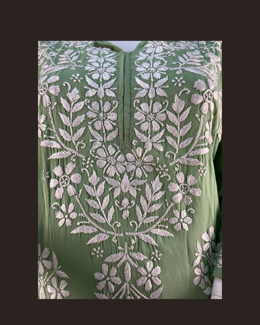 Adaa Chikankari Modal kurta/top pista green