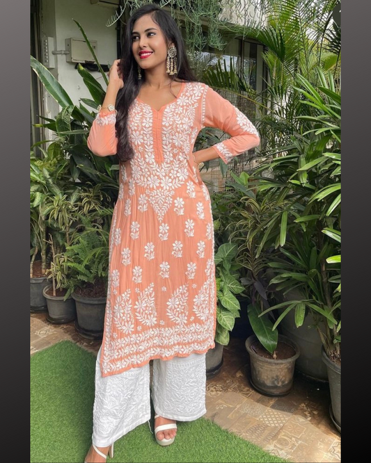 Adaa Chikankari Modal kurta/top Peach