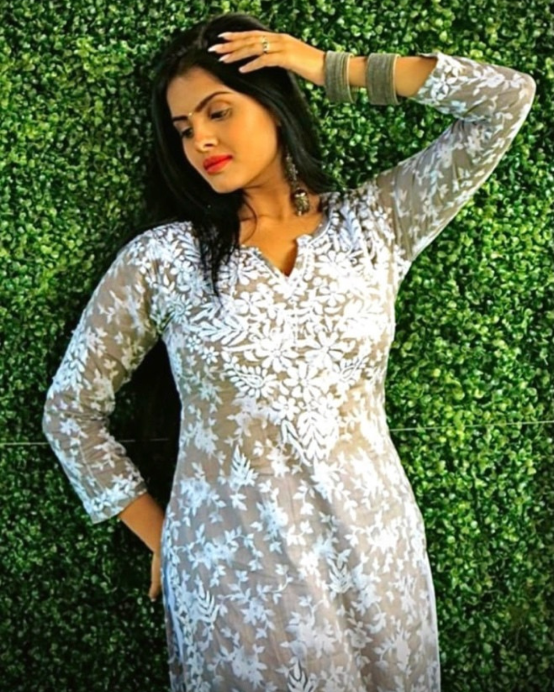 Palaash Printed Mulmul Kurta/Top Set Grey