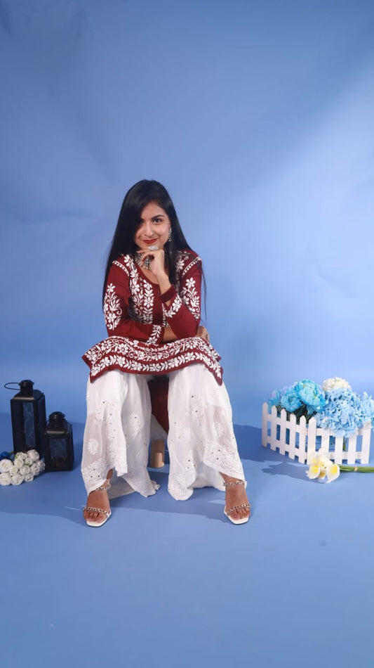 Adaa Chikankaari Modal Kurta/Top Maroon