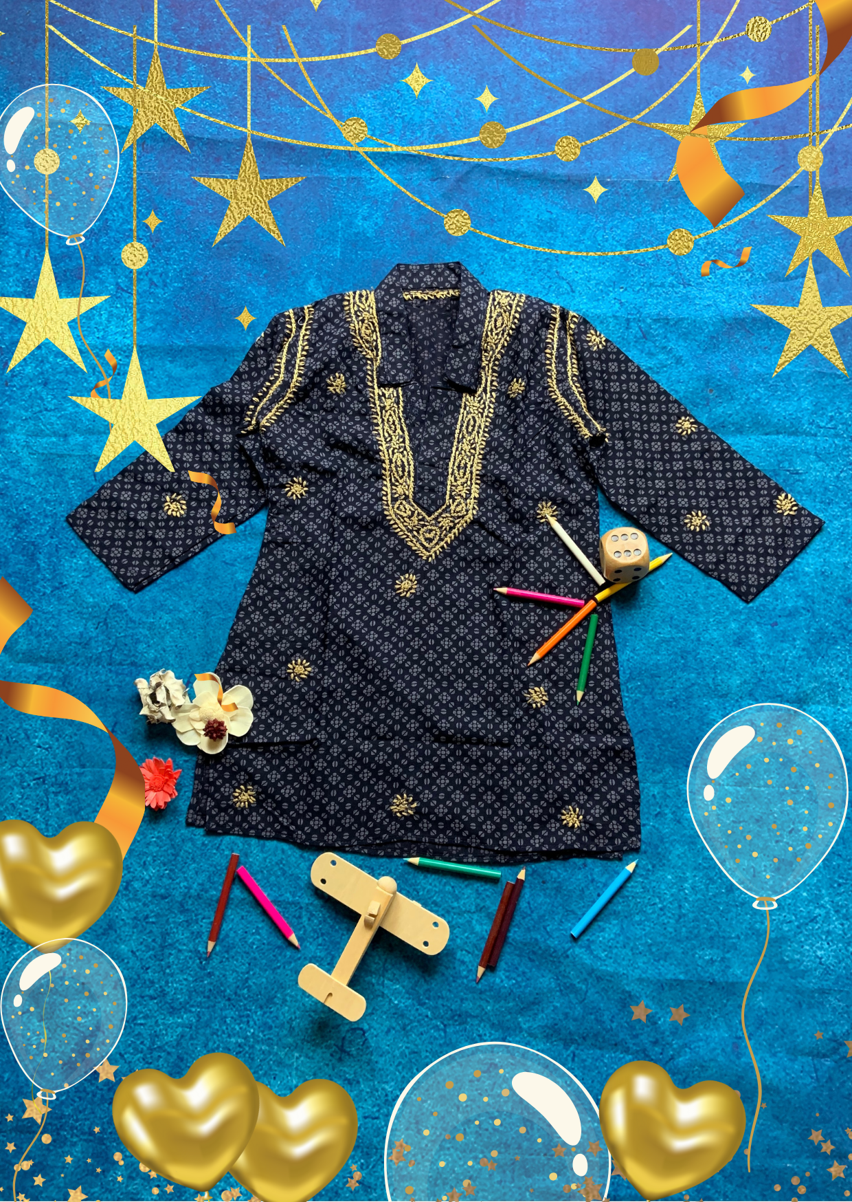 Little Saahab Chikankari kurta set Black