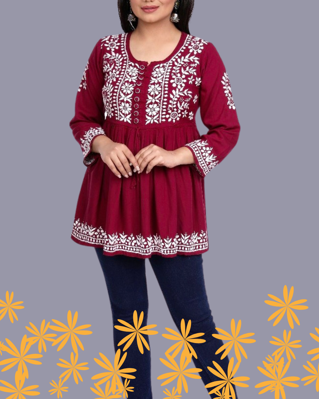 Flora peplum blouse or short top/Maroon
