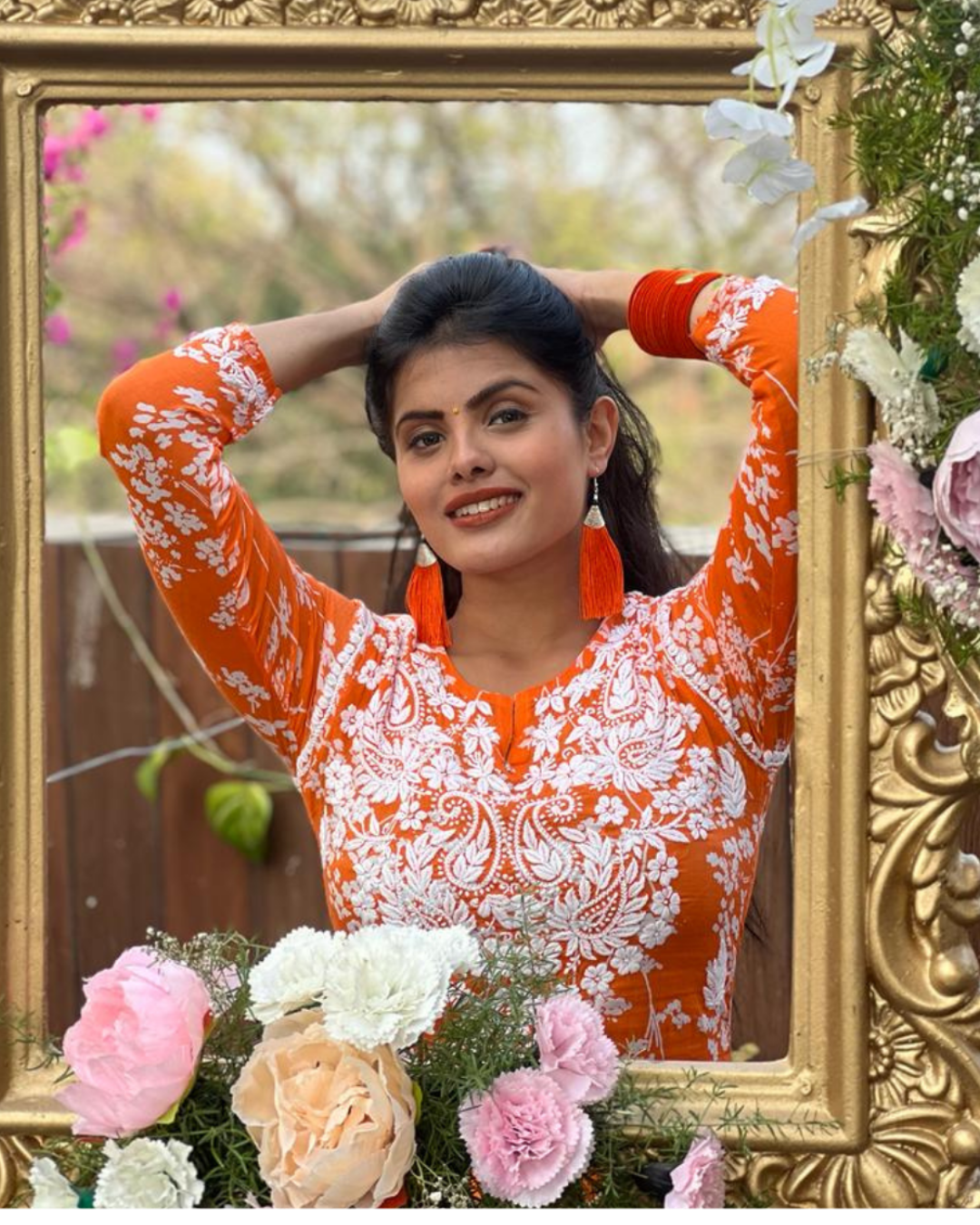 Palaash Printed Mulmul Kurta/ Top Set Orange