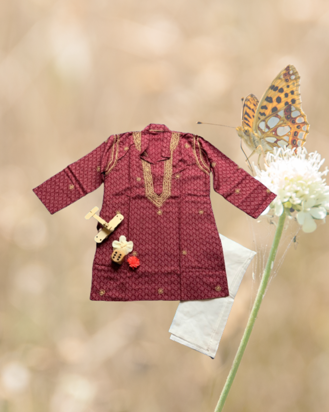 Little Saahab Chikankari kurta Set Red
