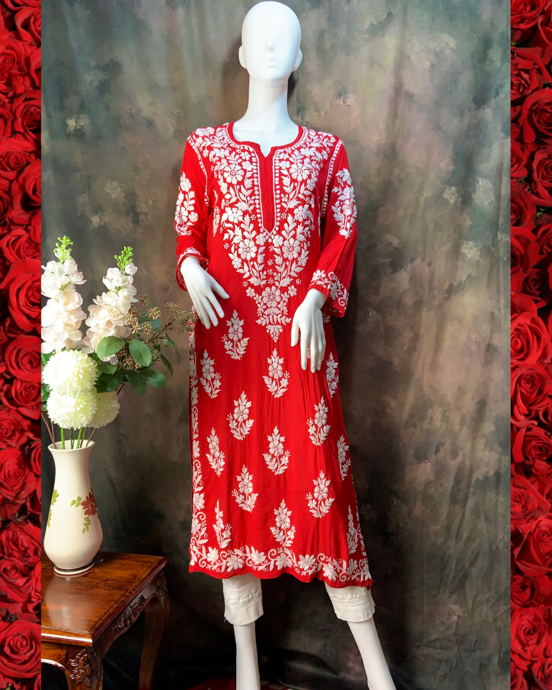 Adaa chikankari modal kurta /top Red