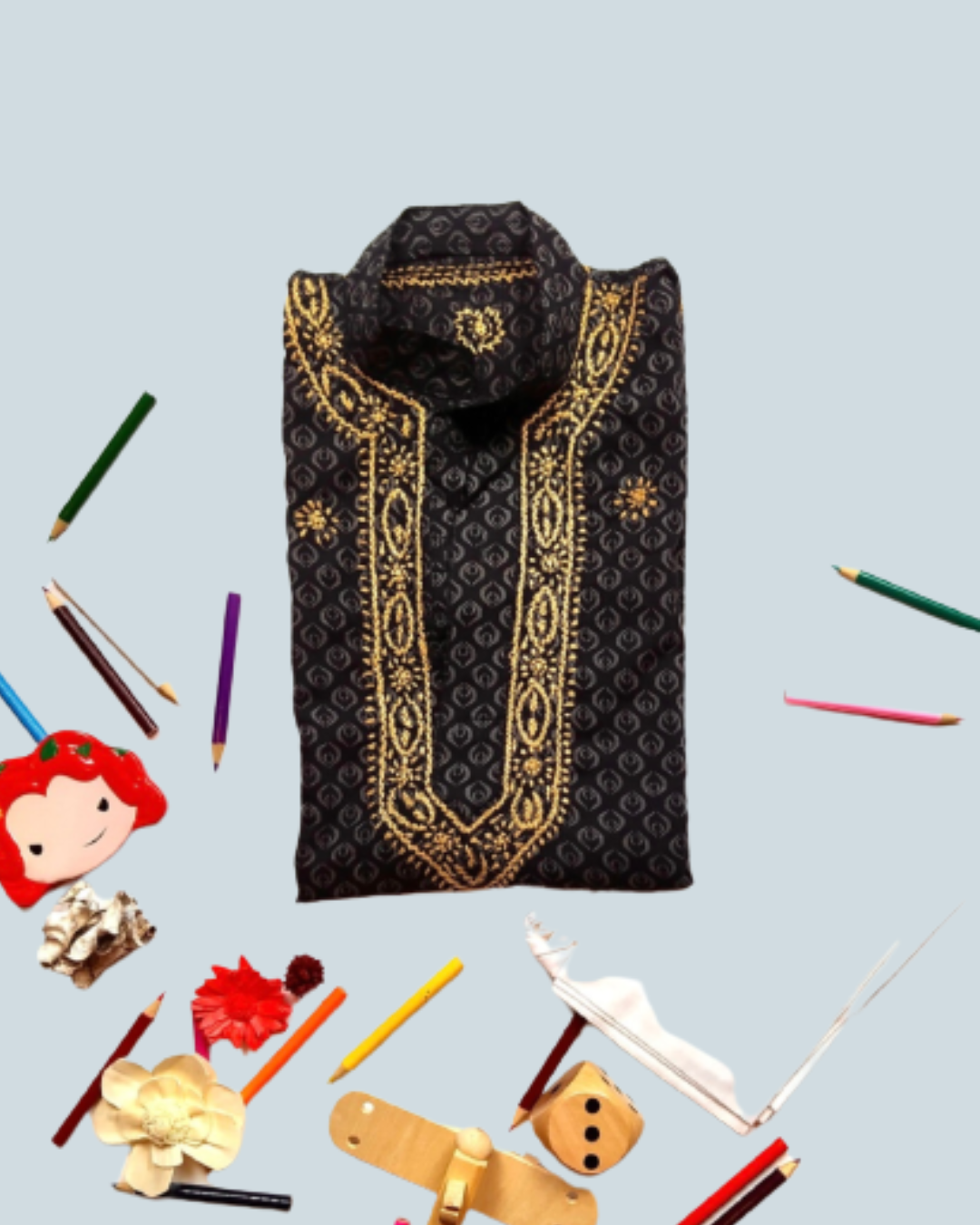 Little Saahab Chikankari kurta set Black