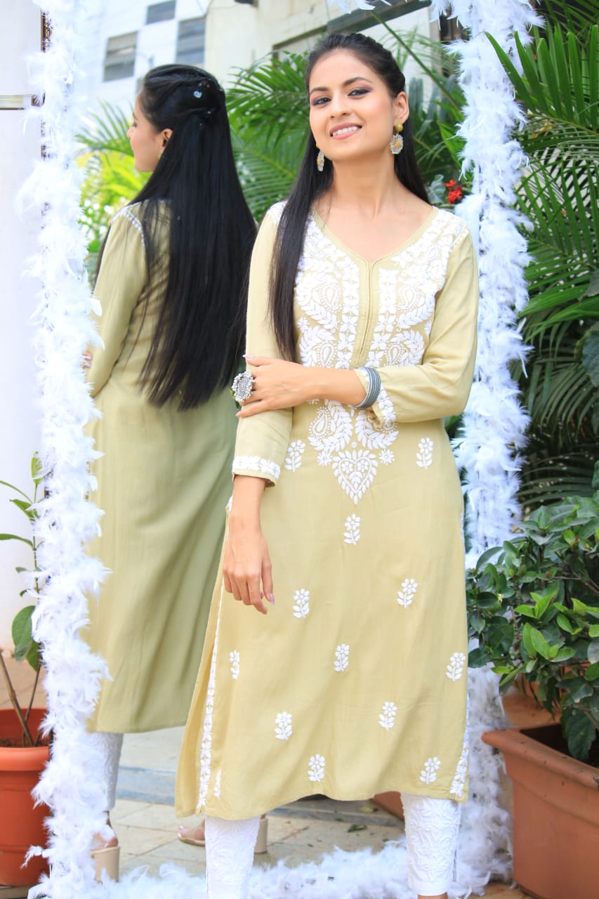Lilah Rayon Maslin Kurti Top corn yellow