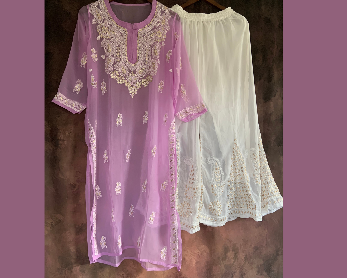 Masnavi dazzle kurti/top set lilac