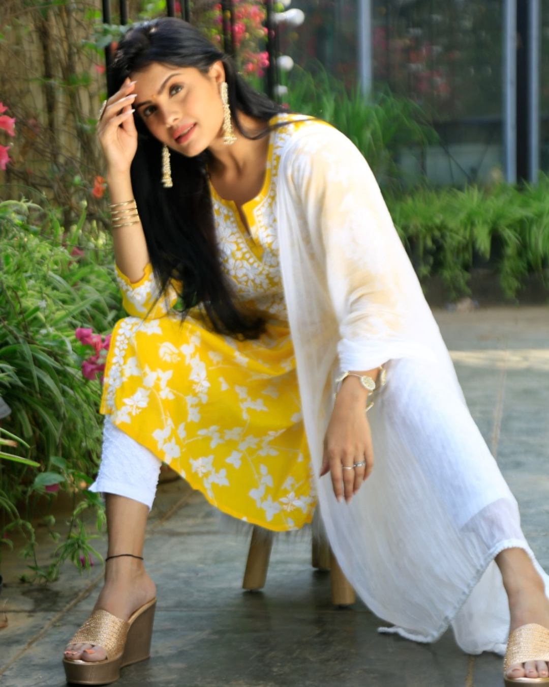 Masnavi Palash mulmul kurta yellow