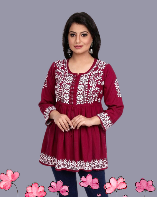 Flora peplum blouse or short top/Maroon