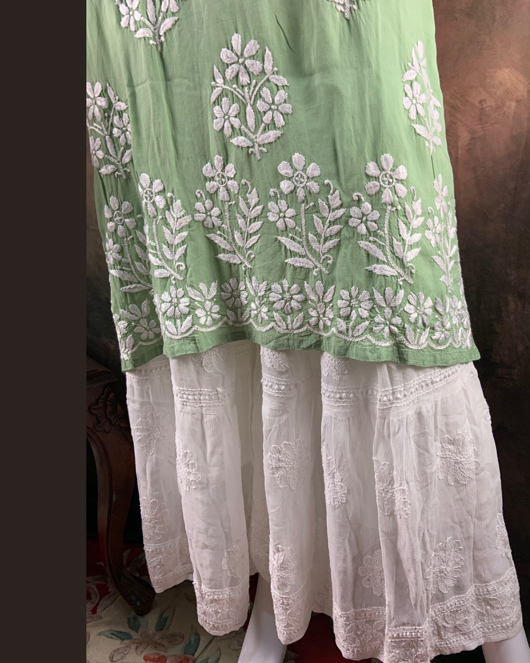 Adaa Chikankari Modal kurta/top pista green