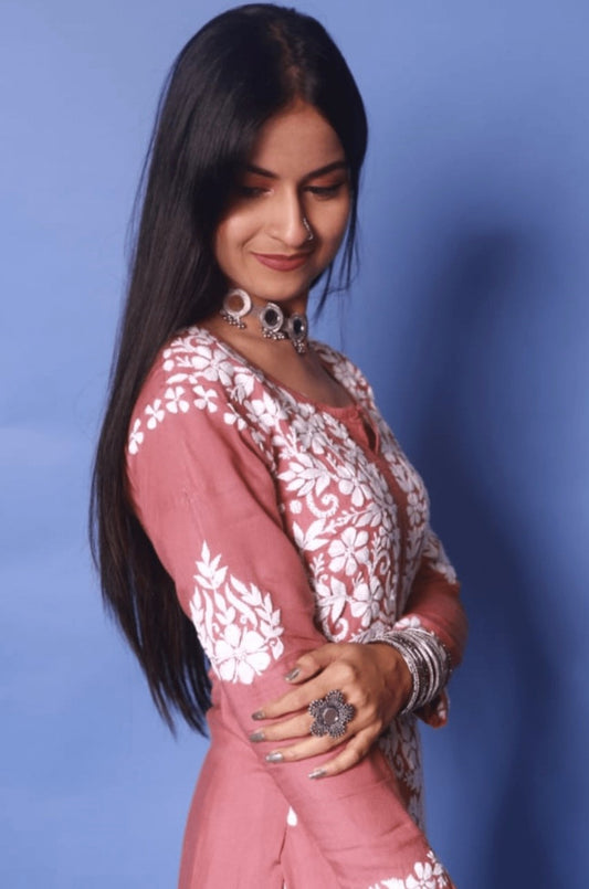 Adaa Chikankaari Modal Kurta/Top Rose gold