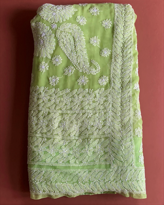 Georgette Chikankari Sarees/ Green