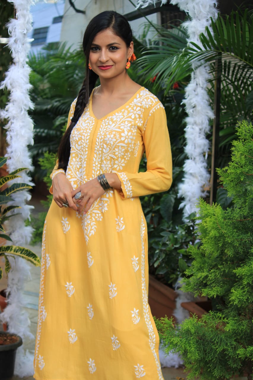 Lilah Rayon Maslin Kurti Top yellow