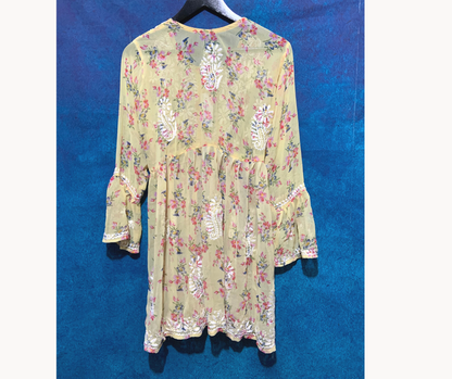 Georgette Printed short top/light yellow