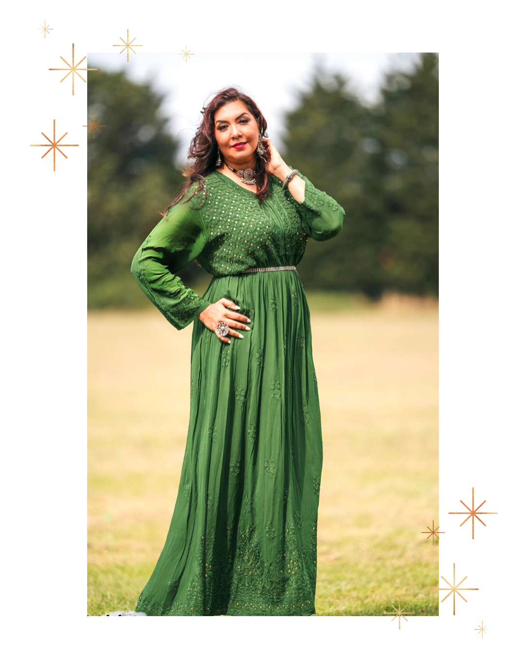 Rubai longline georgette dress set/ Green