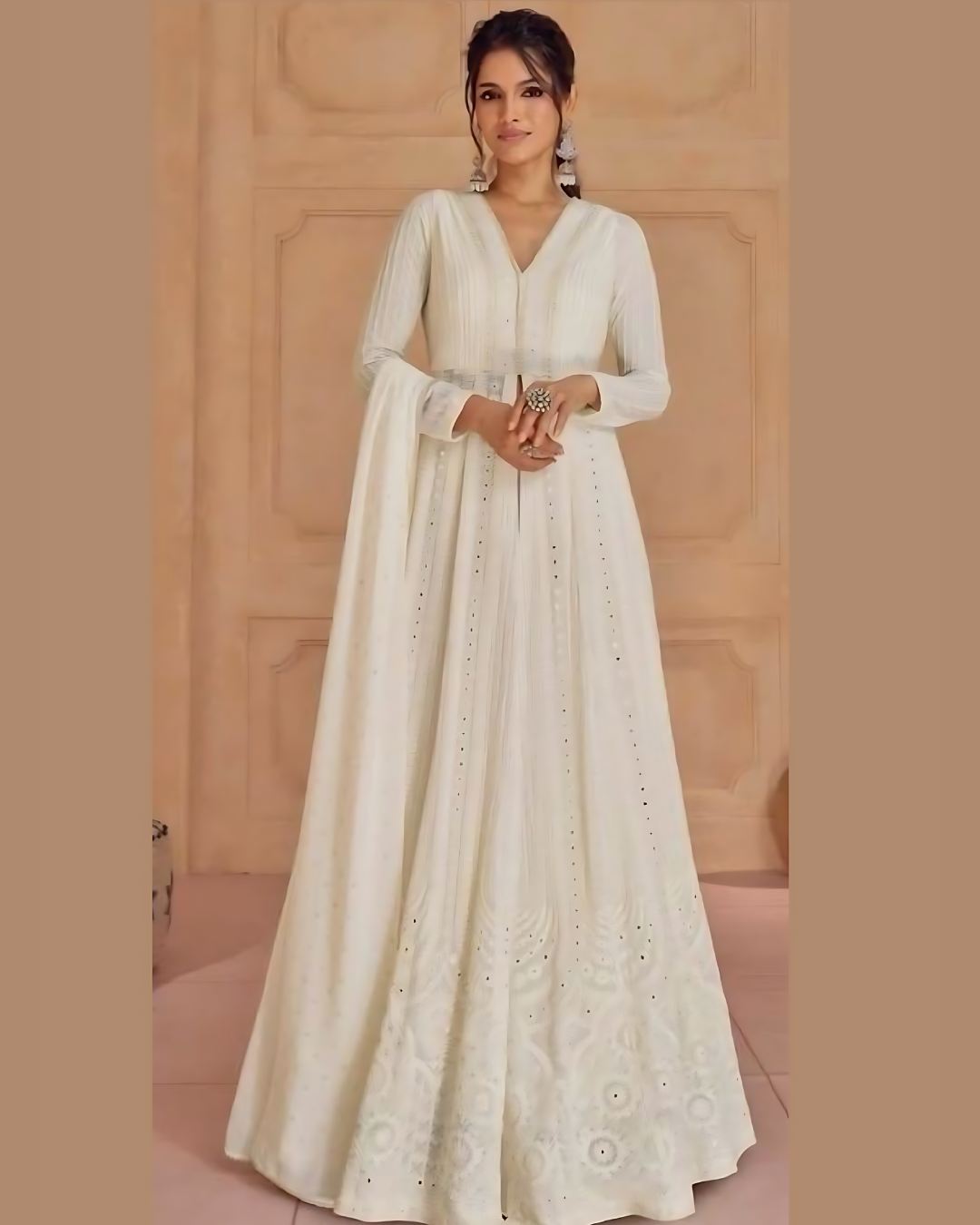 Masnavi Georgette festive gown dress white