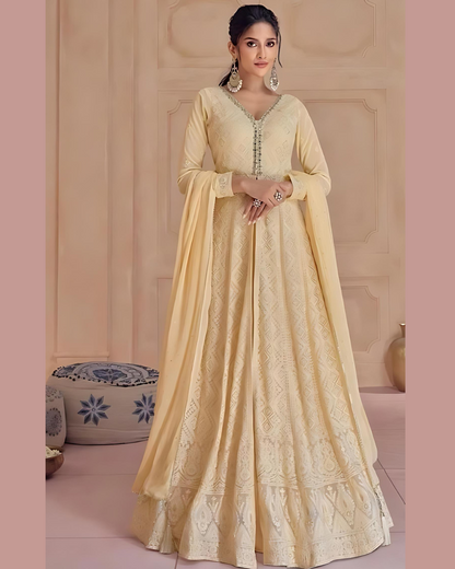 Masnavi Georgette gown dress  beige