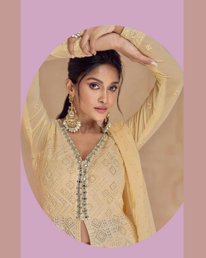 Masnavi Georgette gown dress  beige