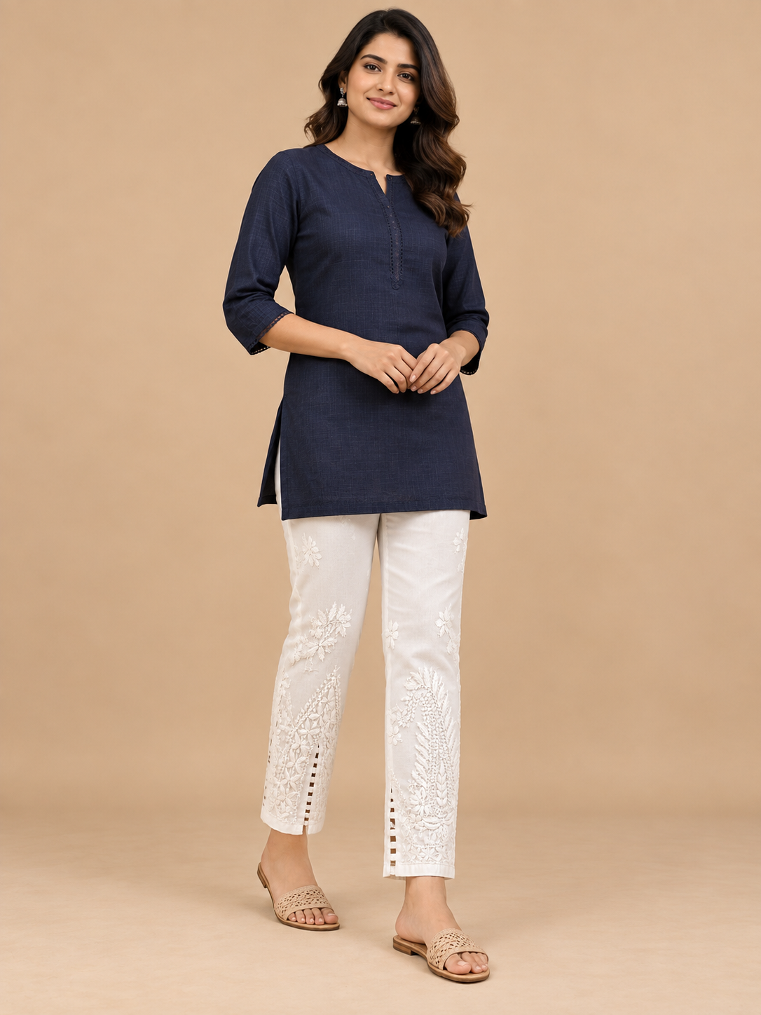 Aafia Mulcotton chikankari pant white on white